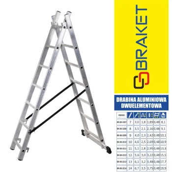 DRABINA ALUMINIOWA 2-ELEMENTOWA 400CM 9+9 SZCZEBLI
