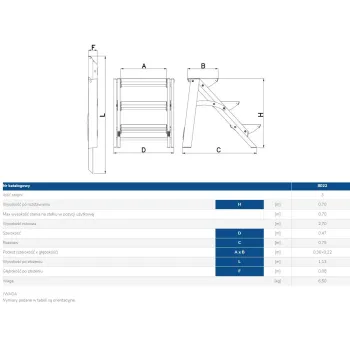 SCHODKI SKŁADANE 70CM 3 STOPNIE