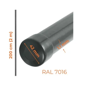 SŁUPEK OGRODZENIOWY RURA FI 42MM 1.1MM 2M ANTRACYT RAL 7016