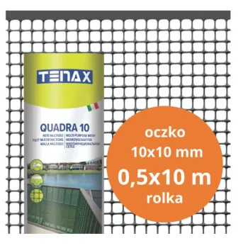SIATKA PVC QUADRA 10 GRAFIT 0.5M*10MB OCZKO 10MM