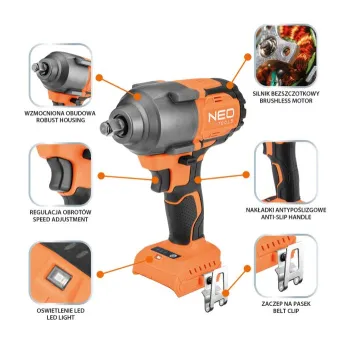 KLUCZ UDAROWY BEZSZCZ. 850NM 1/2' AKU. ENERGY+18V,BEZ AKUM